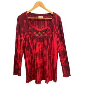 One World Top Women 3X Long Sleeve Floral Abtract Tunic‎ Boho Whimsigoth